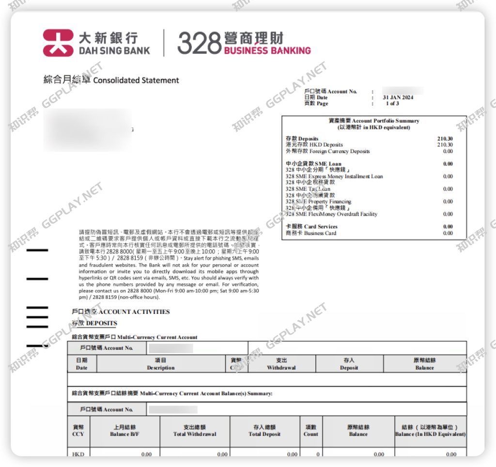 图片[5] - 香港主流银行对账单/月结单模版 香港汇丰 中银 恒生 大新银行月结单模版样式 - 知识帮